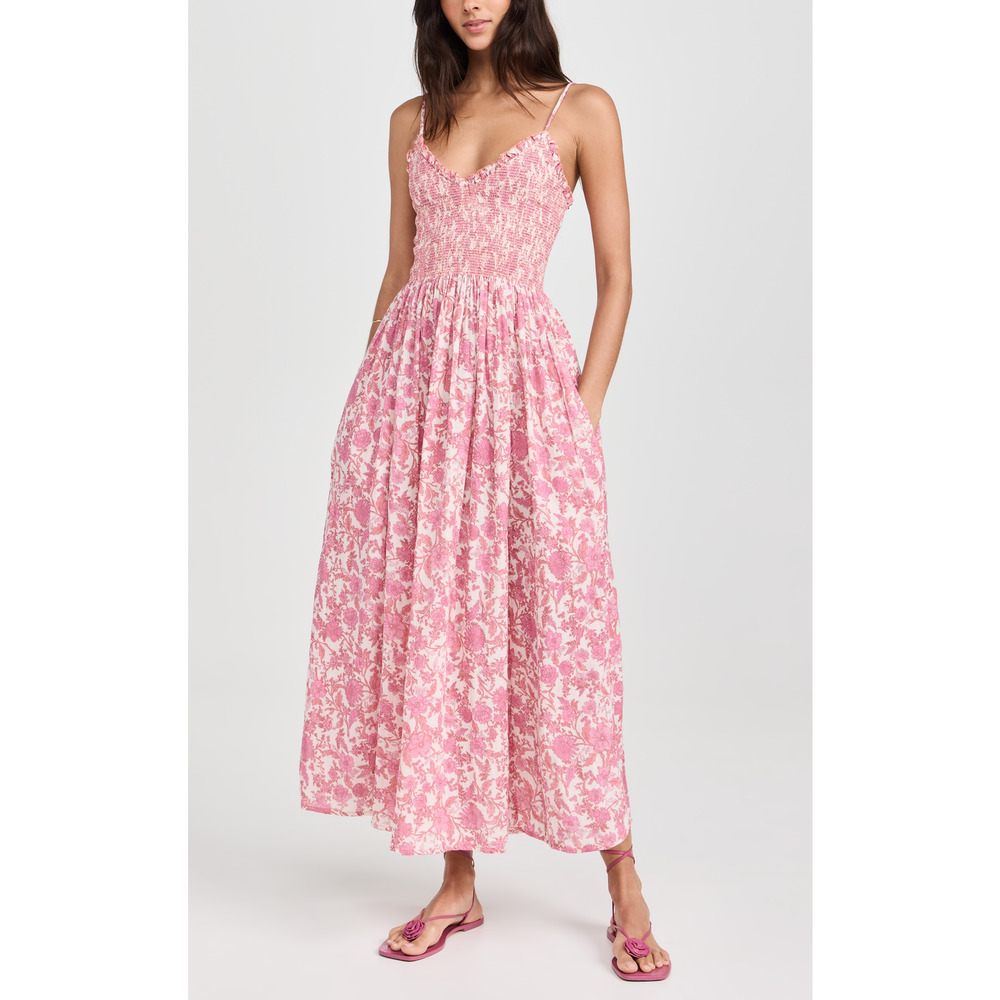 Free People Pink Pleated Midi Dress Sweetheart Neckline